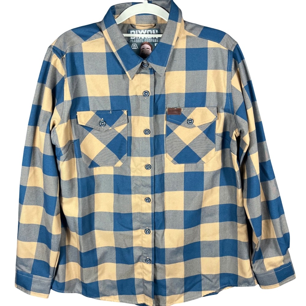 Dixxon Flannel Co B Strong Women's Large Blue Tan Buffalo Check Plaid